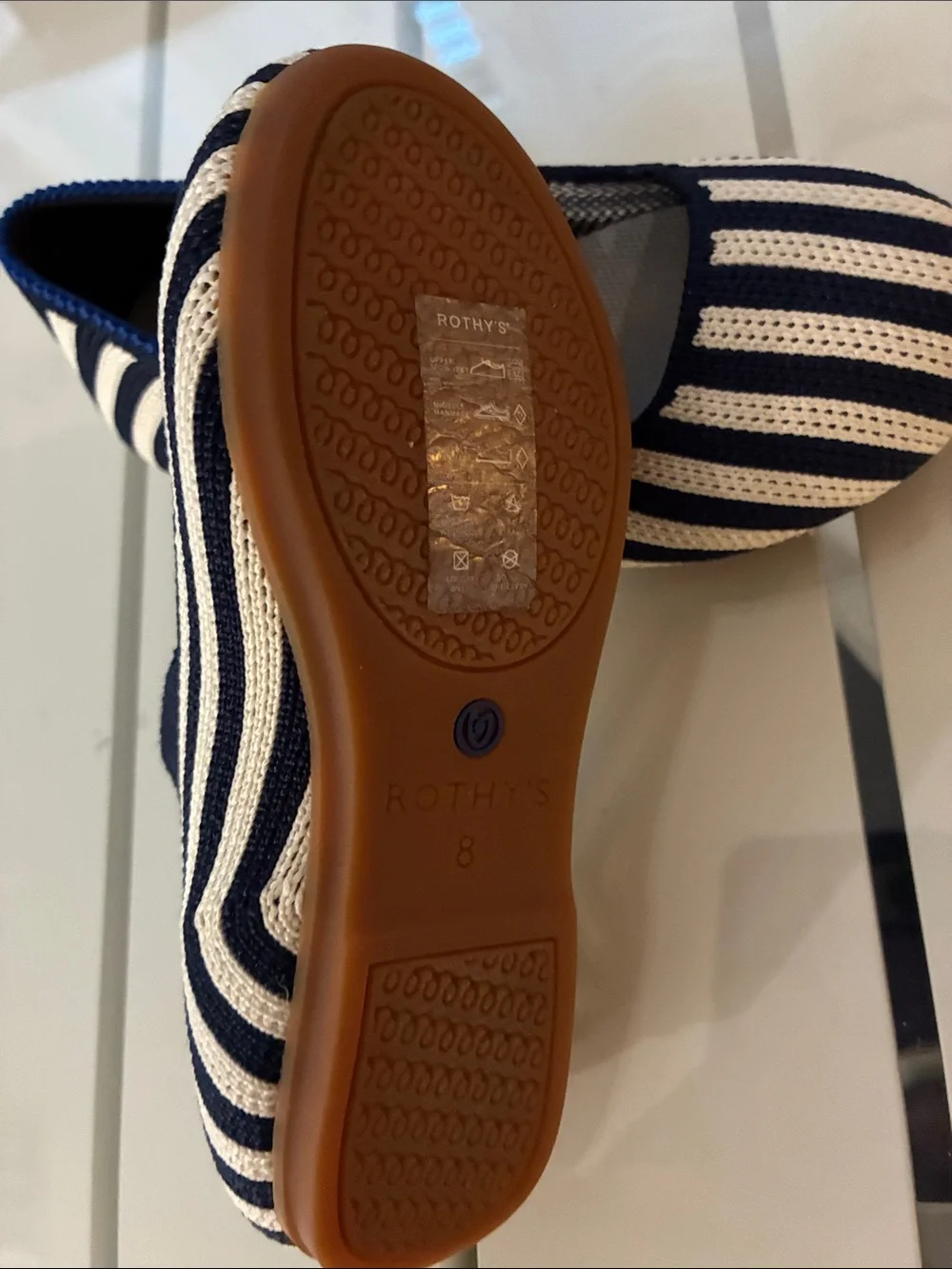 Rothy’s Navy & White Striped Kids Mary Jane Shoes- New-size 8